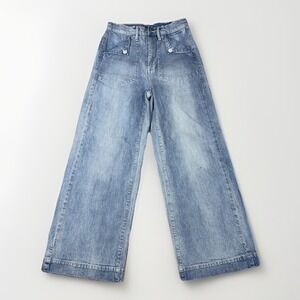 GAP Jeans Women 0/25 Light Blue High Rise Wide Leg Crop Denim Boho Chic Hippie